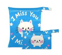 Amooorous Lot de 2 sacs de maillot de bain lavables avec poignées pour bébé Motif chat blanc I Miss You