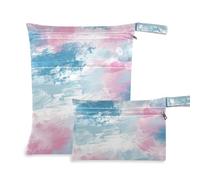 Amooorous Lot de 2 sacs de maillot de bain réutilisables à gouache bleue et rose abstraite, essentiels de voyage pour voler, avec poignées pour le bain, le bain