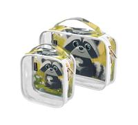 Amooorous Lot de 2 sacs de maquillage décoratifs mignons et solides raton laveur gris transparent petit sac à cosmétiques de voyage transparent approuvé par la TSA essentiel de la paire de maquillage,