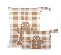Amooorous Lot de 2 sacs de Noël à fermeture éclair carrés en pain d'épices marron pour voyage avec poignées pour la garderie, la salle de sport