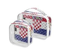 Amooorous Lot de 2 sacs de toilette décoratifs transparents avec drapeau de la Croatie avec fermeture éclair approuvée par la TSA Sacs cosmétiques étanches avec fermeture éclair essentiels Bolsa de