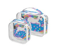 Amooorous Lot de 2 sacs de toilette décoratifs transparents avec licornes arc-en-ciel blanches et mignonnes, homologuées par la TSA, pour femmes, ensemble de voyage, essentiel de voyage, Licorne