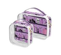 Amooorous Lot de 2 sacs de toilette décoratifs transparents d'Halloween mystères magiques suspendus approuvés TSA réutilisable trousse de maquillage organisateur voyage essentiel maquillage, violet