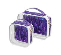 Amooorous Lot de 2 sacs de toilette décoratifs transparents pour hommes, homologués par la TSA, sacs cosmétiques imperméables pour femmes, kit de voyage compatible avec l'aéroport, Cactus techno