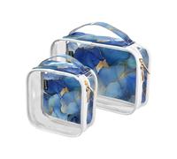 Amooorous Lot de 2 sacs de toilette suspendus décoratifs transparents en marbre argenté bleu royal approuvé TSA imperméable grands sacs cosmétiques pour femmes essentiels de rasage maquillage para,
