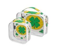 Amooorous Lot de 2 sacs de toilette transparents décoratifs transparents de la St. Patrick Clover Green Stars TSA - Petit sac cosmétique étanche - Essentiels de rasage - Le maquillage para, St