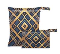 Amooorous Lot de 2 sacs étanches à carreaux dorés à motif géométrique plat pour la natation, maillot de bain avec poignées pour salle de sport, plage