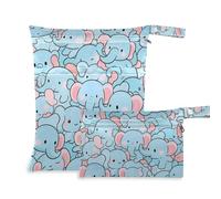Amooorous Lot de 2 sacs étanches à fermeture éclair avec motif éléphant de dessin animé pour tire-lait, accessoires de voyage essentiels pour voler avec poignées pour piscine, salle de sport