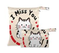 Amooorous Lot de 2 sacs étanches à fermeture éclair pour maillot de bain avec poignées pour piscine et voyage Motif chat blanc I Miss You