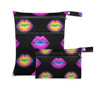 Amooorous Lot de 2 sacs étanches à lèvres fluorescentes colorées pour tire-lait avec poignées pour couches de bébé, garderie