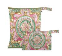 Amooorous Lot de 2 sacs étanches de style Moyen-Orient Flora rose et vert pour voyager avec poignées pour le bain, la piscine, Flore de style Moyen-Orient rose et vert, 1 size, Décontracté