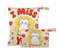 Amooorous Lot de 2 sacs étanches lavables avec poignées pour la plage, la salle de sport Motif chat blanc I Miss You