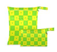 Amooorous Lot de 2 sacs étanches lavables en forme de cœur avec poignées pour la plage, les voyages et les bébés à carreaux de buffle, jaune et vert
