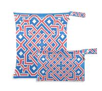 Amooorous Lot de 2 sacs étanches plats à motif géométrique carré doré rouge avec fermeture éclair pour maillot de bain avec poignées pour couches de bébé, plage