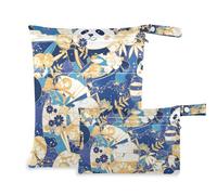 Amooorous Lot de 2 sacs étanches pour couches de maillot de bain avec poignées pour le yoga, la salle de sport Motif panda Bleu et doré