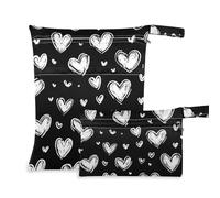 Amooorous Lot de 2 sacs étanches pour la Saint Valentin romantique avec poignées pour la garderie, la piscine - Noir et blanc
