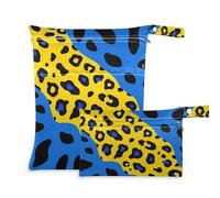 Amooorous Lot de 2 sacs étanches réutilisables avec poignées pour couches de bébé, motif léopard jaune/bleu