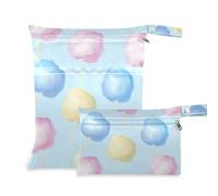 Amooorous Lot de 2 sacs humides à fermeture éclair pour bébé Motif guimauves roses et bleues avec poignées pour la garderie, la piscine