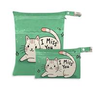 Amooorous Lot de 2 sacs humides pour bébé avec poignées Motif chat blanc I Miss You