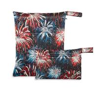 Amooorous Lot de 2 sacs imperméables Fireworks Independence avec poignées pour le yoga, la plage - Rouge, bleu et blanc, Feu d'artifice rouge, bleu et blanc, indépendance, 1 size, Décontracté
