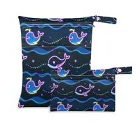 Amooorous Lot de 2 sacs imperméables fluorescents Whale Blue Wave pour bébé avec poignées pour couches de bébé, piscine