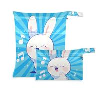 Amooorous Lot de 2 sacs imperméables pour maillot de bain avec poignées pour le yoga, la gym et la natation Motif lapin Bleu à rayures