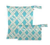 Amooorous Lot de 2 sacs lavables à motif géométrique plat bleu lac pour la plage - Essentiels de voyage pour bébés avec poignées pour le bain, le yoga