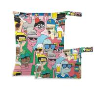 Amooorous Lot de 2 sacs réutilisables colorés Strange Friends pour bébés avec poignées pour la salle de sport, les couches de bébé