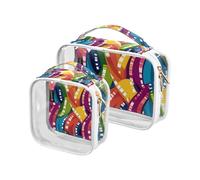 Amooorous Lot de 2 trousse de toilette décorative transparente pour femme - Irrégularité arc-en-ciel - Homologuée par la TSA - Sac cosmétique portable avec fermeture éclair - Compatible avec les