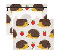 Amooorous Lot de 2 trousses à crayons avec 3 œillets renforcés pour classeur à 3 anneaux, fournitures artistiques pour enseignants, beige, motif silhouette de hérisson