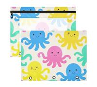 Amooorous Lot de 2 trousses à crayons avec 3 œillets renforcés pour format A4 - Pour la rentrée scolaire des élèves - Beige - Silhouette d'animal de dessin animé