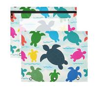 Amooorous Lot de 2 trousses à crayons avec fermetures éclair lisses 3 trous pour papier A4 Motif silhouette de tortue Beige