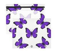 Amooorous Lot de 2 trousses à crayons avec fermetures éclair lisses - Perforatrice à 3 trous pour papier A4 - Lettre - Pour étudiants, bureau, animal - Lavande - Papillon