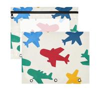 Amooorous Lot de 2 trousses à crayons avec fermetures éclair lisses pour classeur à 3 anneaux - Fournitures scolaires - Beige - Silhouette d'avion de dessin animé