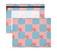 Amooorous Lot de 2 trousses à crayons avec fermetures éclair lisses pour classeur à 3 anneaux - Fournitures universitaires - Bleu clair et rose pâle - Motif à carreaux