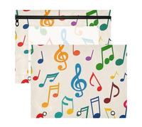 Amooorous Lot de 2 trousses à crayons avec fermetures éclair lisses pour papier A4, lettre, enseignant, bureau, silhouette de symbole de musique beige
