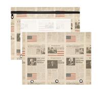 Amooorous Lot de 2 trousses à crayons transparentes pour papier A4 - Fournitures universitaires - Marron vintage - Journal américain