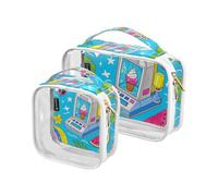 Amooorous Lot de 2 trousses de maquillage à suspendre pour l'été et les fruits de l'océan, crème glacée, bleu clair, décoration à suspendre, approuvée par la TSA, Summer Ocean Fruit Ice Cream Cartoon