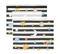 Amooorous Lot de 2 trousses de maquillage avec fermetures éclair lisses pour papier A4 Motif rayures noires et blanches