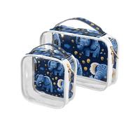 Amooorous Lot de 2 trousses de maquillage transparentes à suspendre Motif éléphant Fuuny Bleu, dessin animé bleu fuuny elephants, 1 size