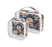 Amooorous Lot de 2 trousses de toilette de voyage décoratives bleues et blanches - Motif tête de mort mystérieuse - Approuvé par la TSA - Multifonctionnel - Pour homme - Kit de rasage Bolsa de