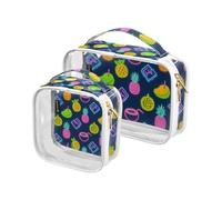 Amooorous Lot de 2 trousses de toilette de voyage décoratives transparentes approuvées par la TSA pour homme et femme - Motif fruits de noix de coco et ananas, Summer Neon Coconut Fruit Ananas, Taille