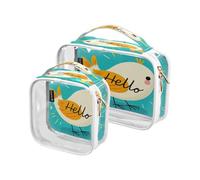 Amooorous Lot de 2 trousses de toilette de voyage Hello Cartoon mignon oiseau blanc transparent décoratif voyage approuvé par la TSA trousse de maquillage pour homme kit de rasage Bolsa de maquillaje,