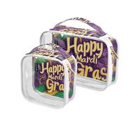 Amooorous Lot de 2 trousses de toilette de voyage transparentes avec masque de Mardi Gras jaune violet et approuvé par la TSA, Masque Carnaval Mardi Gras jaune violet, 1 size