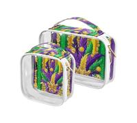 Amooorous Lot de 2 trousses de toilette de voyage transparentes pour carnaval, Mardi Gras, jaune et violet, approuvées par la TSA, Masque Carnaval Mardi Gras jaune violet, 1 size