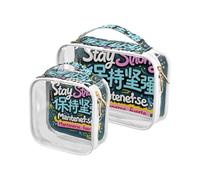 Amooorous Lot de 2 trousses de toilette décoratives avec slogan Stay Strong bleu marine transparent pour maquillage approuvé par la TSA - Trousse de voyage pour homme - Kit de rasage Bolsa de