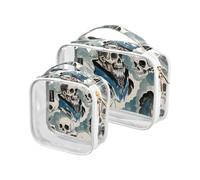 Amooorous Lot de 2 trousses de toilette décoratives blanches et transparentes pour homme, approuvées par la TSA - Réutilisables - Conforme aux normes aéroportuaires, Crâne de poète antique chinoise