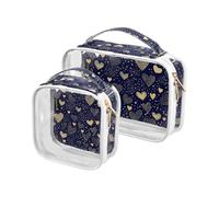 Amooorous Lot de 2 trousses de toilette décoratives bleues et dorées pour la Saint Valentin, amour romantique, pour voyage, approuvées par la TSA, Bleu et or Valentine amour romantique, 1 size
