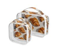 Amooorous Lot de 2 trousses de toilette décoratives marron transparent motif croissant pour femme, approuvées par la TSA - Imperméables - Pour femme - Conforme aux normes aéroportuaires et aériennes,