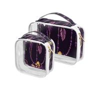 Amooorous Lot de 2 trousses de toilette décoratives pour homme avec masque jaune et violet pour les voyages, approuvées par la TSA, Masque Carnaval Mardi Gras jaune violet, 1 size